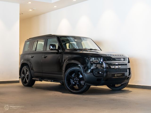 New 2022 Land Rover Defender 110 HSE Black exterior with Beige interior at Knightsbridge Automotive