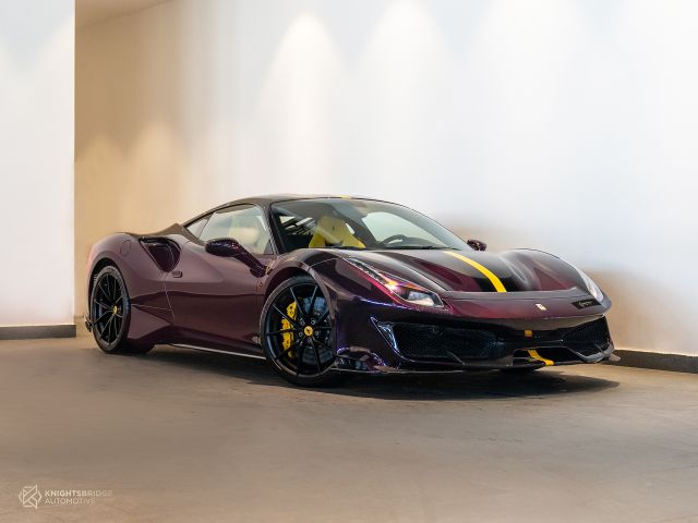 Used - Perfect Condition 2020 Ferrari 488 Pista Purple exterior with Yellow interior at Knightsbridge Automotive