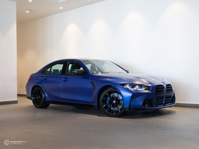 Perfect Condition 2021 BMW M3 Competition Blue exterior with Blue interior at Knightsbridge Automotive