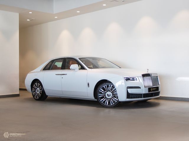 Perfect Condition 2021 Rolls-Royce Ghost White exterior with Orange interior at Knightsbridge Automotive