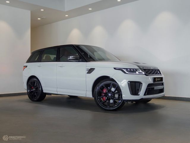 Perfect Condition 2019 Range Rover Sport SVR White exterior with Red and Black interior at Knightsbridge Automotive