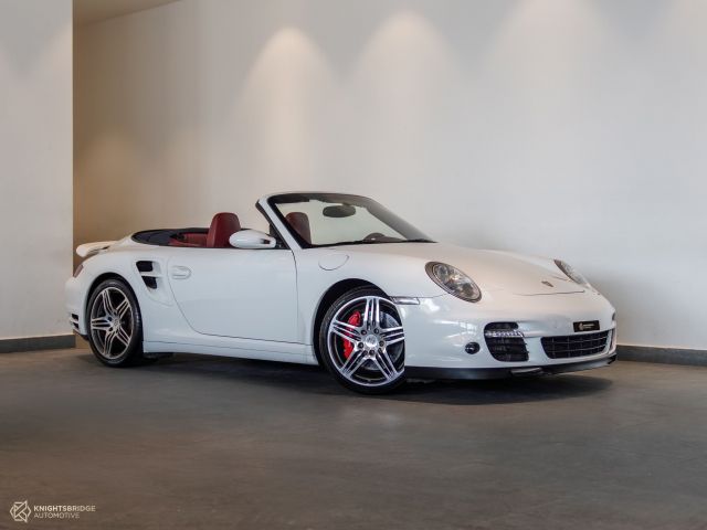 Perfect Condition 2008 Porsche 911 Turbo 997 Cabriolet White exterior with Red interior at Knightsbridge Automotive