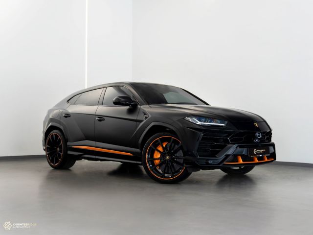 Used - Perfect Condition 2022 Lamborghini Urus Graphite Capsule Matte Black exterior with Orange and Black interior at Knightsbridge Automotive