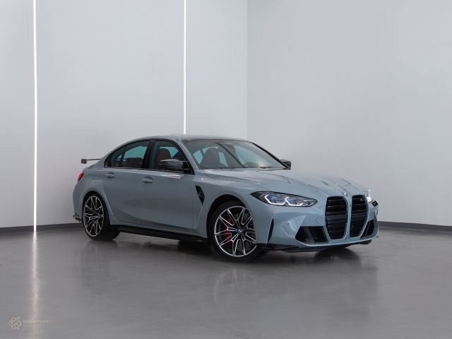 Used - Perfect Condition 2022 BMW M3 Competition xDrive Nardo Grey exterior with Orange and Black interior at Knightsbridge Automotive