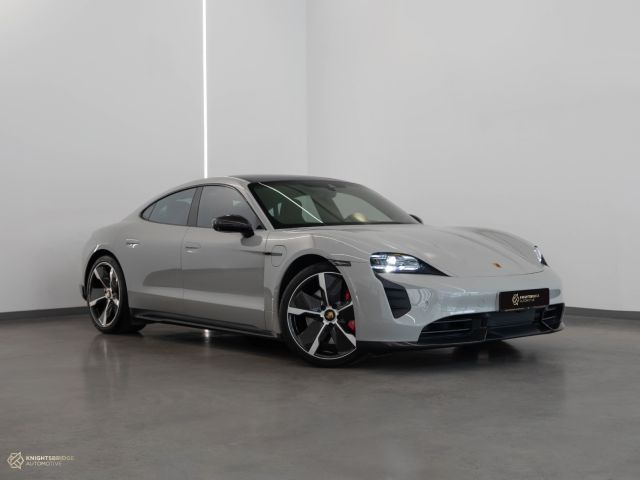 Used - Perfect Condition 2022 Porsche Taycan GTS Chalk Grey exterior with Red and Black interior at Knightsbridge Automotive