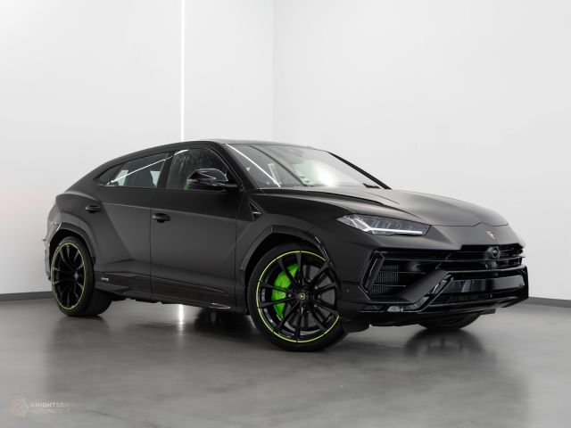 New 2023 Lamborghini Urus S Matte Black exterior with Green and Black interior at Knightsbridge Automotive