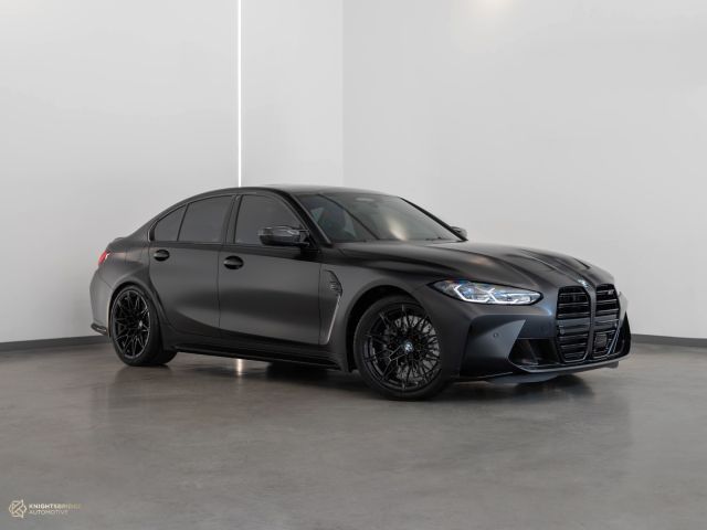 Used - Perfect Condition 2021 BMW M3 Competition Matte Black exterior with Blue and Black interior at Knightsbridge Automotive