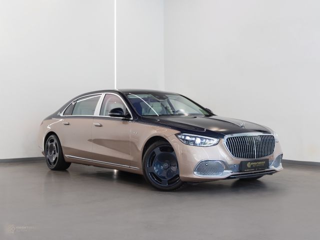 Used - Perfect Condition 2023 Mercedes-Benz Maybach S680 Haute Voiture Gold and Blue exterior with White and Black interior at Knightsbridge Automotive