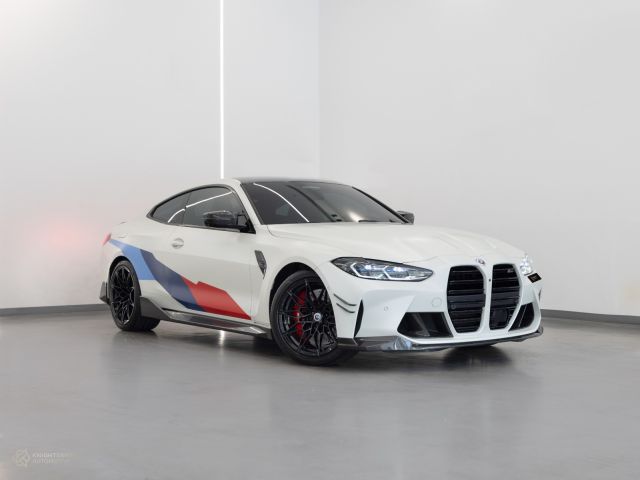 Used - Perfect Condition 2021 BMW M4 Competition White exterior with Blue and Black interior at Knightsbridge Automotive